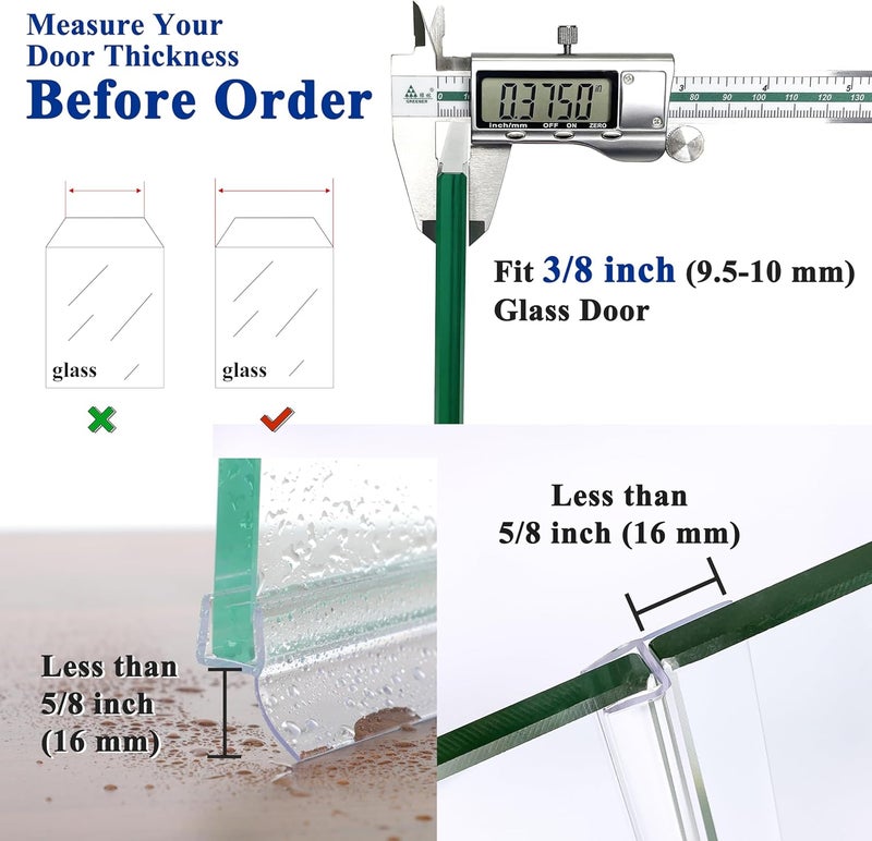 EAISMON Frameless Shower Door Seal Strip 2 Pack x 39 Inch H for 3/8" Thick Glass Shower Door Side Seal Strip Bottom Seal Door Sweep Ultra Clear Polycarbonate, Stop Shower Leaks Create A Water Barrier - Image 4